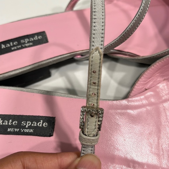 Kate Spade Soft Gray Dupioni Silk Square Toe Strap Low Heel - Picture 10 of 14